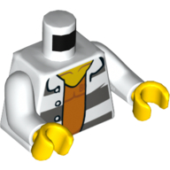 Lego Torso Prison Shirt, '86737', Dark Bluish Gray Stripes, Orange Shirt print, White Arms, Yellow Hands / White