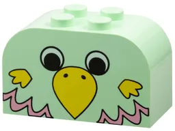 Slope, Curved 4 x 2 x 2 Double with 4 Studs with Parrot Head Pattern / Light Green