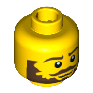 Lego Minifig Head Conquistador, Beard Brown Bushy, Moustache, White Pupils Print / Yellow