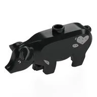 Animal, Pig, Large with Dark Bluish Grey Spots, Heart Print / Black