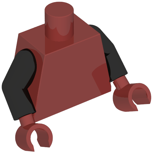 Lego Torso Armor with Dark Blue Pates and Silver Clips Print (Atom), Black Arms, Dark Red Hands / Dark Red