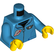 Lego Torso Jacket, Zipper, Classic Space Logo, Silver Pilot Wings Badge Print, Dark Azure Arms, Yellow Hands / Dark Azure