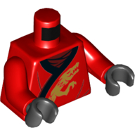 Lego Torso Robe, Dark Red Shirt, Black Trim, Gold Dragon Print, Red Arms, Black Hands / Red