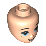 Lego Minidoll Head Bright Light Blue Eyes, Open Mouth, Freckles / Light Nougat