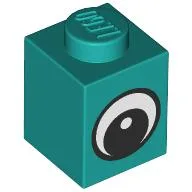 Brick 1 x 1 with Simple Black Eye with White Pupil Print / Dark Turquoise