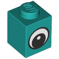 Lego Brick 1 x 1 with Simple Black Eye with White Pupil Print / Dark Turquoise