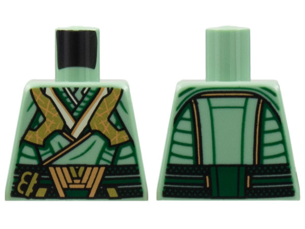 Lego Torso Tunic, Dark Green Lines and Belt, Gold Armor and Buckle, Dark Orange Trim Pattern