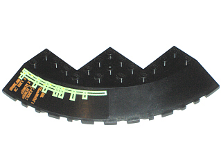 Lego Brick, Round Corner 10 x 10 with Slope 33 Edge, Axle Hole, Facet Cutout with Light Bars and Alien Characters Pattern Model Left (Sticker) - Set 7699