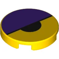 Tile Round 2 x 2 with Dark Purple Large Semicircle and Black Small Semicircle Print (Octi Eye) / Yellow