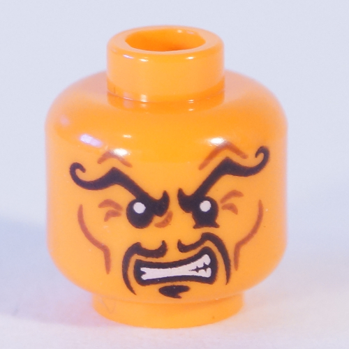 Lego Minifig Head Nadakhan, Arched Curly Eyebrows, Moustache Fu Manchu, Clenched Teeth Print [Hollow Stud] / Orange