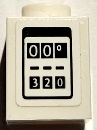 Brick 1 x 1 with Gas / Fuel Pump with '00°' and '320' on Black Rectangles Pattern (Sticker) - Set 75889