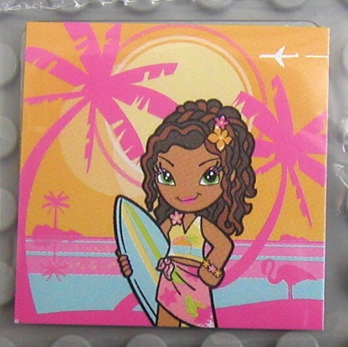 Lego Clikits Insert 4 x 4 with Hawaiian Surfer Girl Print