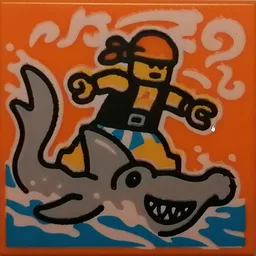 Tile 2 x 2 with Shark Surfer Print (43114-1) / Orange