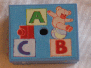 Lego Container, Box 3 1/2 x 3 1/2 x 1 1/3 with Hinged Lid with ABC and Teddy Bear Pattern (Sticker) - Set 3290
