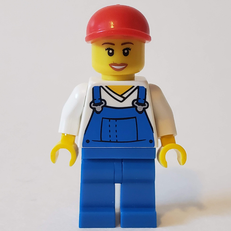 Lego White Torso, Blue Overall, Red Cap, Female