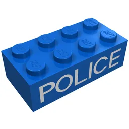 Brick 2 x 4 with White 'POLICE' Thin Print / Blue