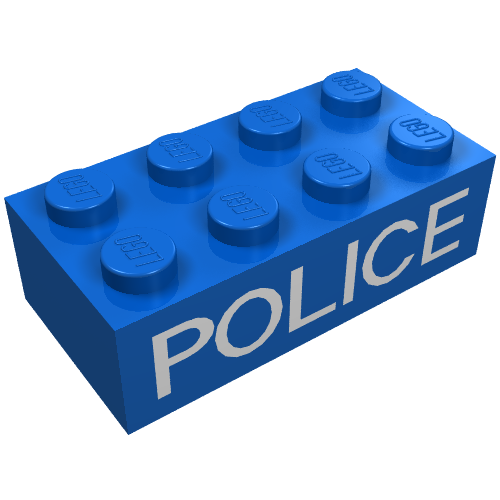 Lego Brick 2 x 4 with White 'POLICE' Thin Print / Blue