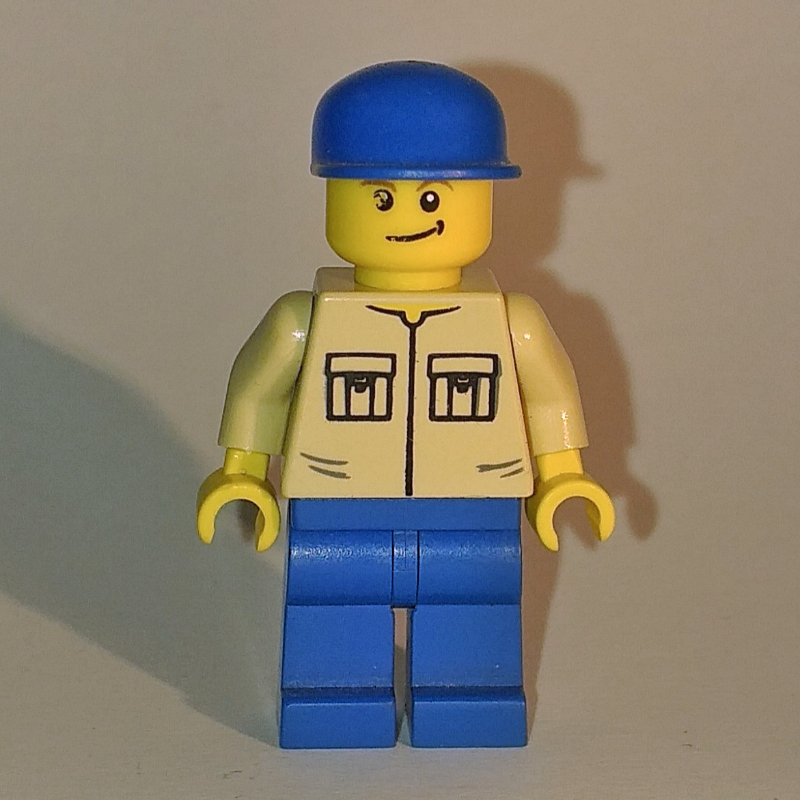 Lego Man - Tan Shirt, Blue Legs, Blue Cap