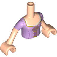 Lego Minidoll Torso Girl with Lavender Top with Gold Lacing and Bow Print, Light Nougat Arms with Hands with Lavender Short Sleeves Print / Light Nougat