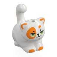 Lego Animal, Cat, Chubby with Orange Spots, Olive Green Eyes, Scowling print (Churro) / White