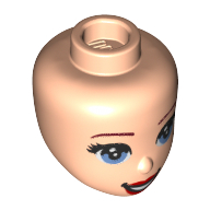 Lego Minidoll Head Medium Blue Eyes, Dark Red Eyebrows, Red Lips print / Light Nougat