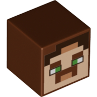 Lego Minifig Head Special, Cube with Pixelated Face, Green Eyes, Reddish Brown Moustache Print / Reddish Brown