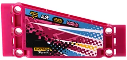 Technic, Panel Plate 5 x 11 x 1 Tapered with 'MOTO R', 'BIT BOX', 'iNDiKATOR', 'UP AWAY', 'ELECTRIC Systems', Dark Azure and Yellow Stripes and Checkered Background Pattern Model Right Side (Sticker) - Set 42124