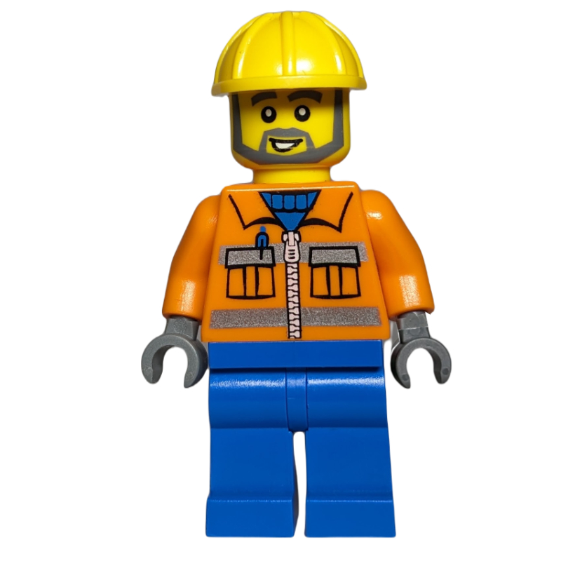 Lego Orange Torso, Blue Legs, Yellow Hat, Grey Beard