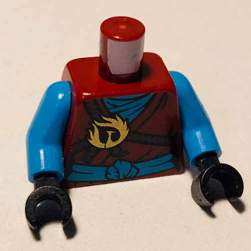 Lego Torso Brown Rope, Gold Phoenix, and Sash Print, Dark Azure Arms, Black Hands / Dark Red