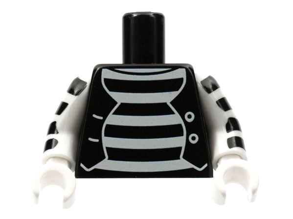 Lego Torso Mime Shirt with White Stripes and White Button Vest Pattern / White Arms with Black Stripes / White Hands