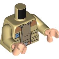 Lego Torso, Rebel Trooper Uniform, Jacket, Badge, Pockets, Nougat Belt, Dark Tan Shirt print, Tan Arms, Light Nougat Arms / Tan