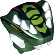 Lego Minifig Head Special, Snake with Horns and Scales Lime, with Yellow Eyes Print (Acidicus) / Dark Green