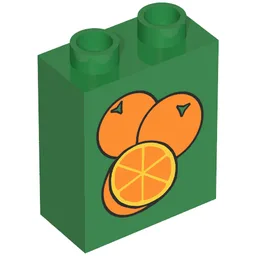 Duplo Brick 1 x 2 x 2 with 3 Oranges Print / Green