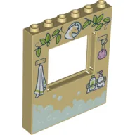 Panel 1 x 6 x 6 with Window with Plants, Towel, Soaps, Bubbles Print / Tan