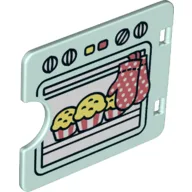 Duplo Door / Window with Cutout (Semi Oval) with Oven Door and Muffins Print / Light Aqua