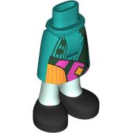 Lego Minidoll Hips and Mid-Length Skirt with Ankles Light Aqua with Black Boots, Dark Gree/Dark Pink/Orange Patches print / Dark Turquoise