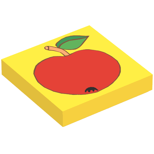 Lego Tile 2 x 2 with Red Apple Print / Yellow