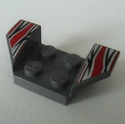Mudguard 2 x 4 with 2 x 2 Studs and Flared Wings, Silver/Red/Black Flame Tips Print / Dark Bluish Gray