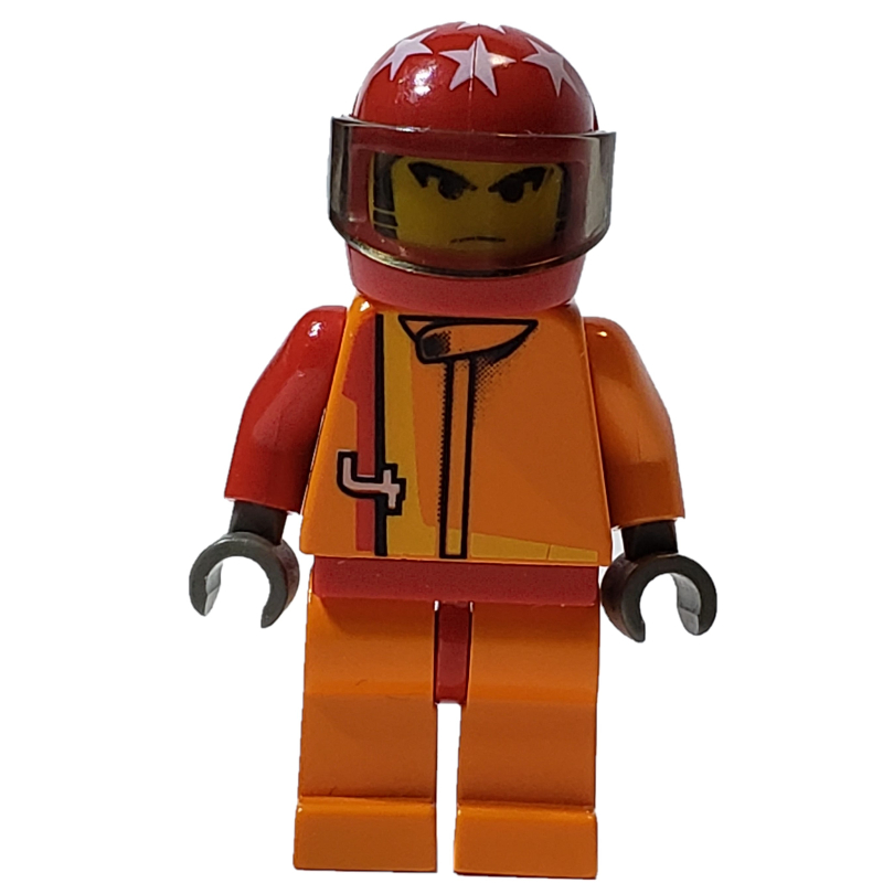 Lego Race Driver, Orange Torso, Orange Legs, Red  Helmet