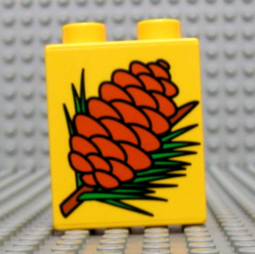 Lego Duplo Brick 1 x 2 x 2 with Pinecone Print / Yellow