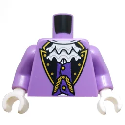 Torso Jacket, Black Collar, Gold Trim, Chain, White Ruff, Lavender Shirt Print, Medium Lavender Arms, White Hands / Medium Lavender