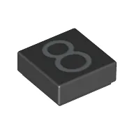 Tile 1 x 1 with Silver Number 8 Print / Black