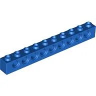 Technic Brick 1 x 10 [9 Pin Holes] / Blue