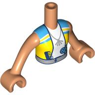 Lego Minidoll Torso Girl with White/Yellow/Dark Azure Shirt, Scissors, Comb, Silver Belt print, Nougat Arms and Hands / Nougat