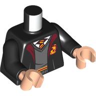 Lego Torso Robes with Dark Red Collar, Open over Sweater with Gryffindor Crest Print, Black Arms, Light Nougat Hands / Black