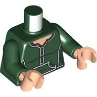 Lego Torso, Hoody, White Trim, Pocket print, Dark Green Arms, Light Nougat Hands / Dark Green