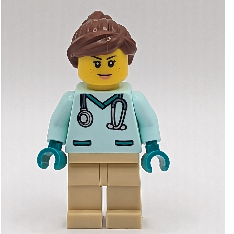 Lego Vet, Light Aqua Shirt, Tan Legs, Reddish Brown Ponytail