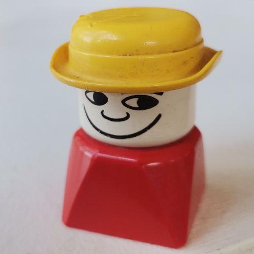 Lego Duplo 2 x 2 x 2 Figure Brick Early, Bowler Hat Yellow / Red