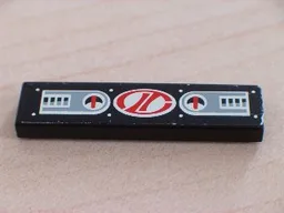 Tile 1 x 4 with 2 Gauge Panels and Red Stylized 'LT' on White Oval Racing Logo Pattern (Sticker) - Set 8408