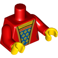 Lego Torso Dress with Blue and Gold Fabric, Gold Trim and Necklace Print, Red Arms, Yellow Hands / Red